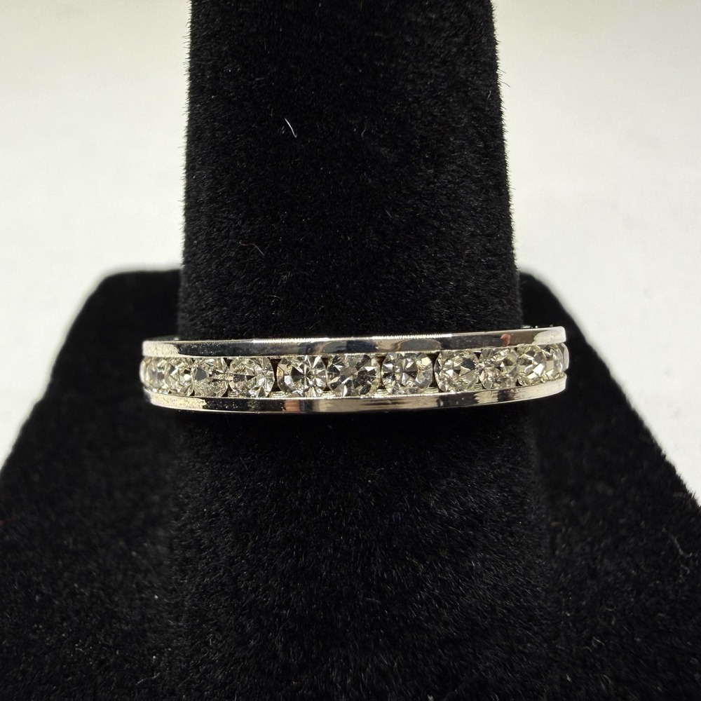 Elegant Silver Tone Paved Channel Set Eternity Band Ring Jewelry Size 8